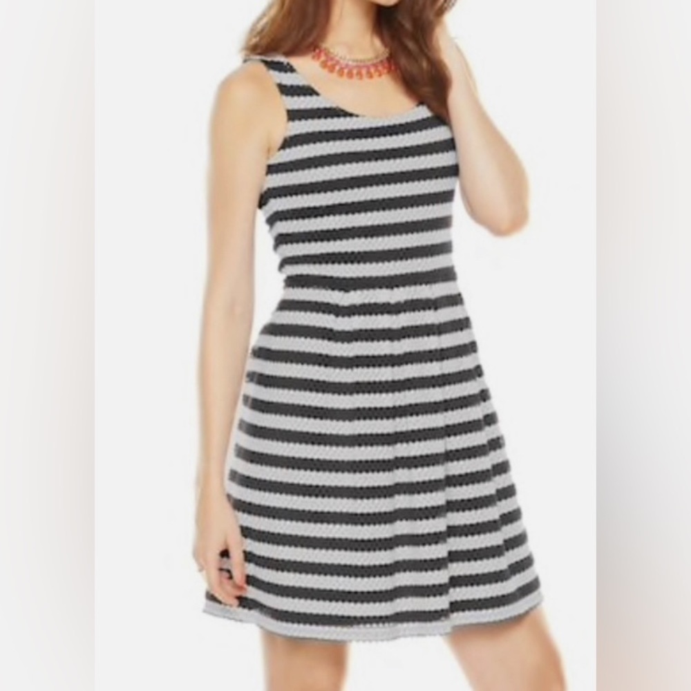 Elle Black and White Striped Eyelet Dress-Size 4